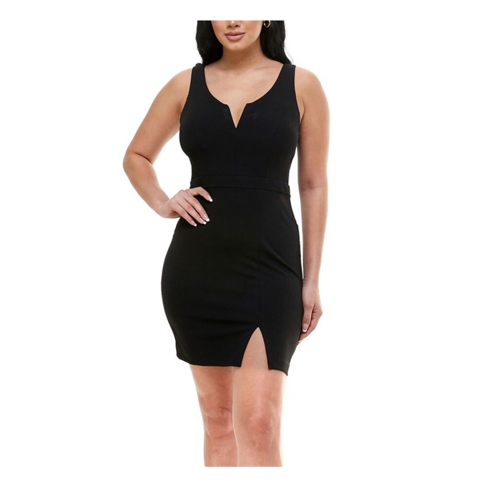 NWT CRYSTAL DOLLS Womens Short Dress Black Sleeveless Mesh-inset Juniors 3